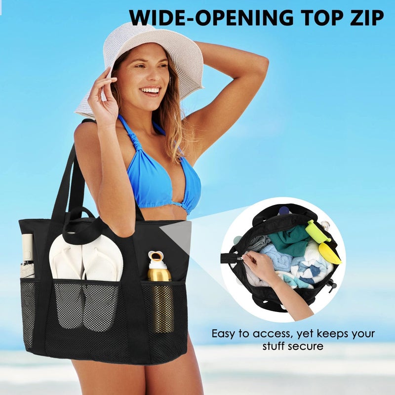 Fammart Mesh Beach Bag for Women, Casual Hobo Bags Large Beach Tote for Pool Travel Cruise Vacation Essentials - Image 5
